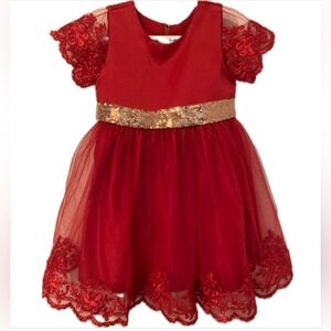 Red Dress with Gold Sequin Belt